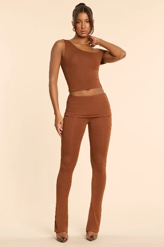 Mid Rise Modal Cashmere Blend Trousers in Chestnut Brown Trousers Leisure Comfortable