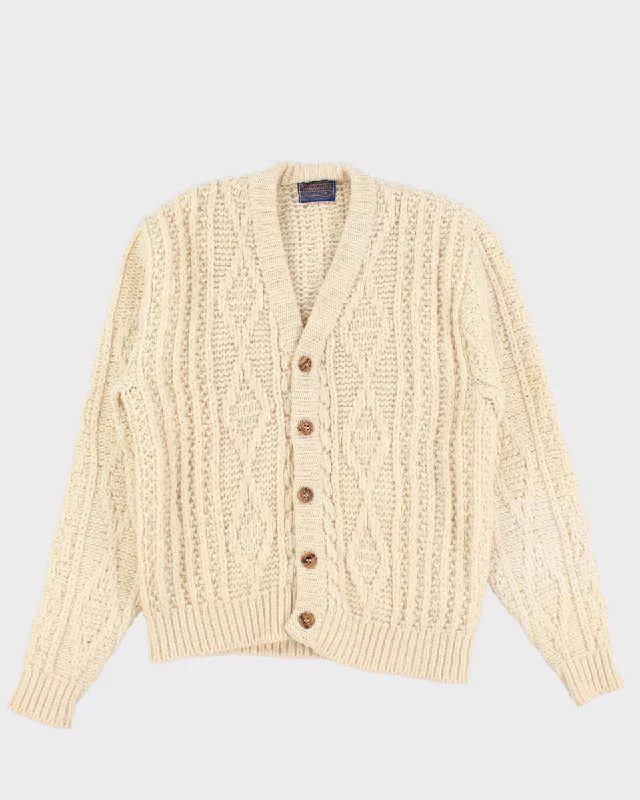 Classic Women's Cream Cardigan - XL - L Houndstooth Herringbone Solid