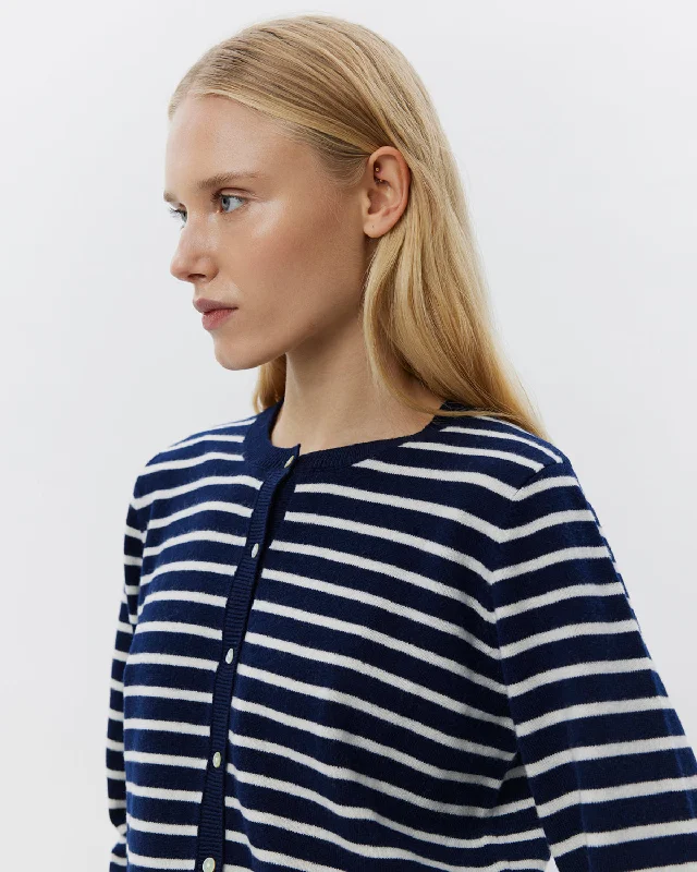 CISSESW STRIPE CARDIGAN - Dark Blue striped Oversized Loose Flowy