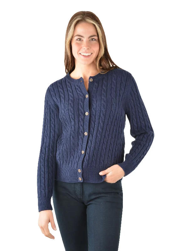 Thomas Cook Ladies Cable Knit Cardigan - Navy - T3W2504079 - ON SALE Solid Print Embellished