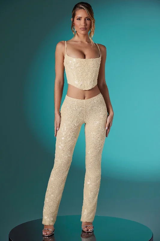 Tall Embellished Lace Low Rise Trousers in Ivory Trousers versatile all-occasion