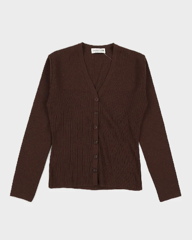 Vintage 90s Georges Rech Brown Merino Knit Cardigan - M Front Pockets Side Pockets Patch Pockets