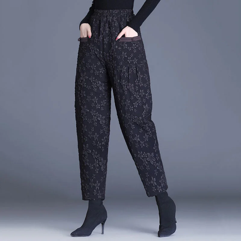 High Waisted Loose Warm Jacquard Harem Pants Cozy Full-Length Pants