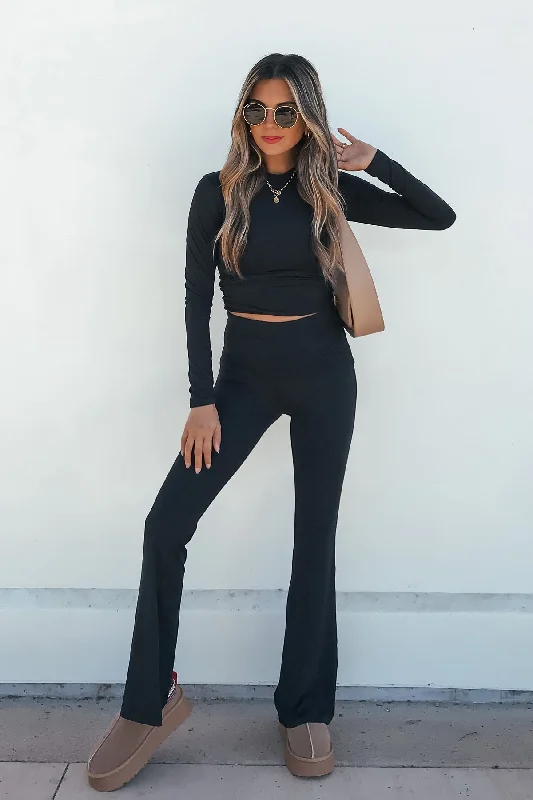 Soft & Stretchy Black Flare Pants Fashionable Tapered Leg Pants