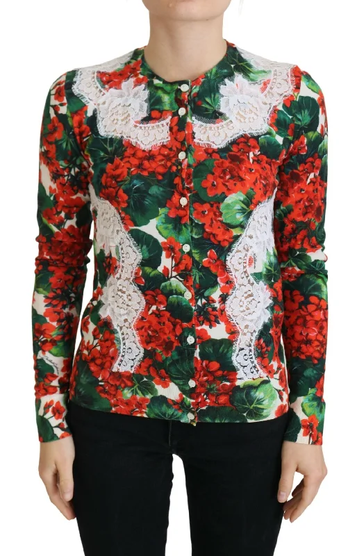 Dolce & Gabbana  Geranium Print Cardigan Real Fur Shearling Chenille