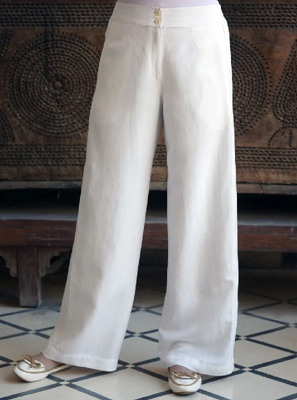 Linen Topstitched Side Panel Trousers Trousers sophisticated sleek