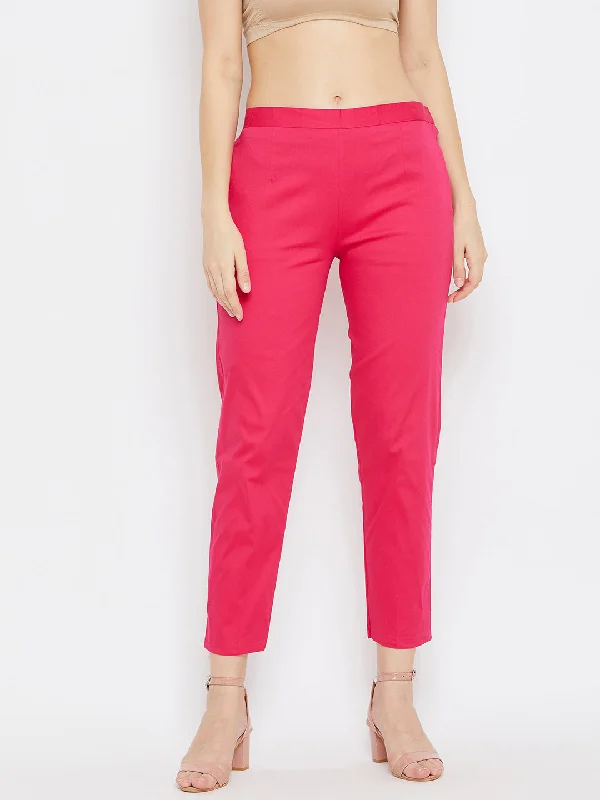 Women Magenta Regular Fit Solid Pants Sleek Black Pants