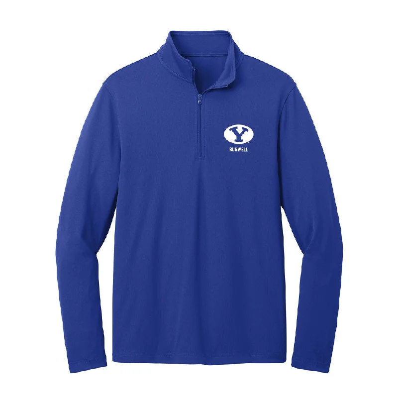 BYU - NCAA Women's Track & Field : Tessa Buswell - Lightweight Quarter Zip Jacket Notch Collar Peter Pan Collar Cowl Neck