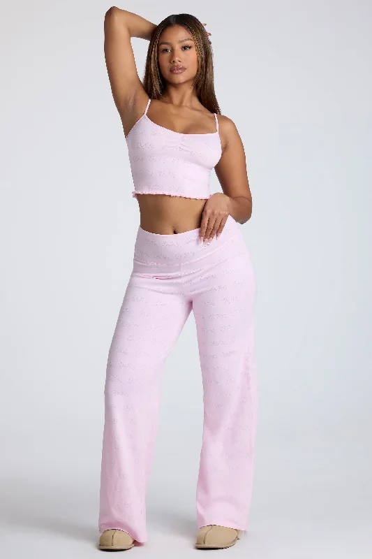 Mid Rise Straight Leg Pointelle Trousers in Baby Pink Trousers Formal Black