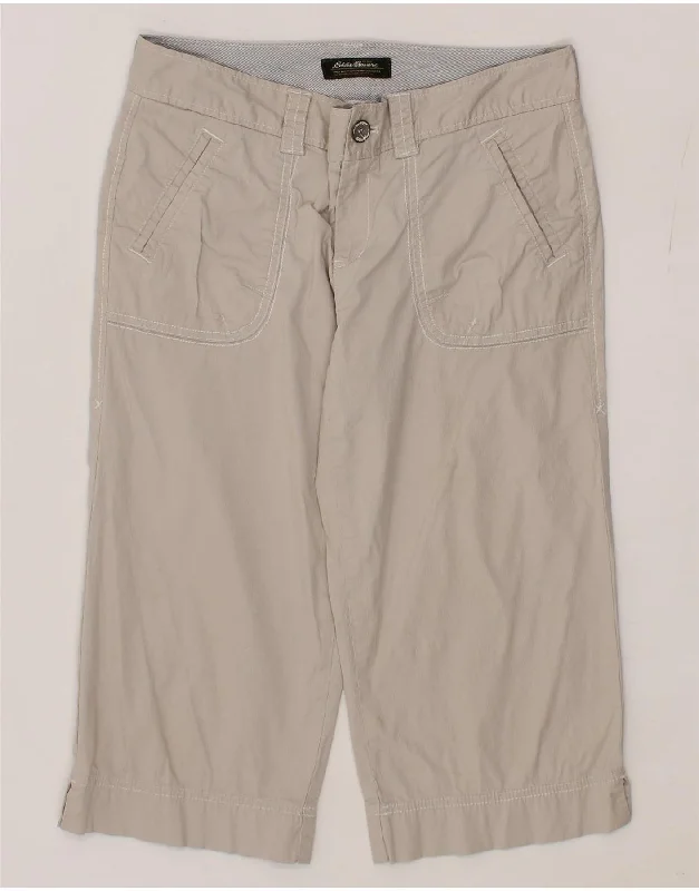 EDDIE BAUER Womens Straight Capri Trousers US 4 Small W27 L19 Beige Cotton Trousers Office Stylish