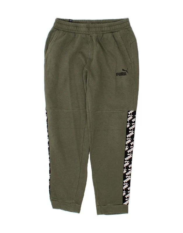 PUMA Womens Graphic Tracksuit Trousers Joggers UK 14 Medium Green Cotton Trousers Top Rated