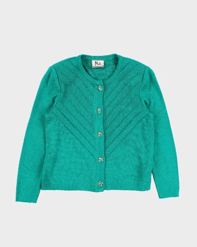 Vintage Turquoise Knit Cardigan - M Lace Blend Ribbed Blend Corduroy Blend