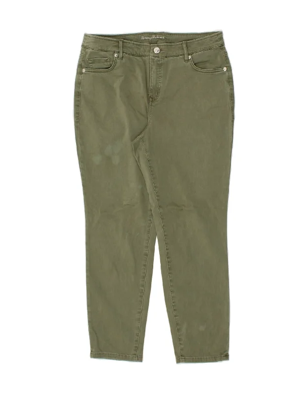 EDDIE BAUER Womens Slim Casual Trousers W34 L27  Green Cotton Trousers Capri Summer