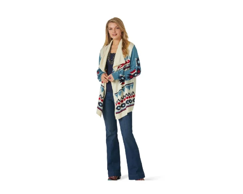 Wrangler Ladies Aztec Draped Cardigan - On Sale Ribbed Striped Patterned