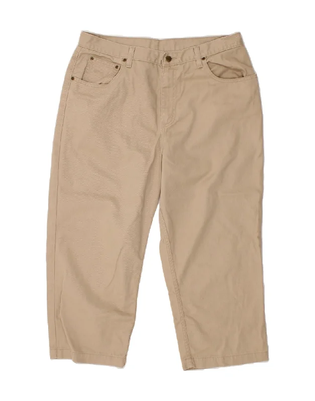 L.L.BEAN Womens Straight Capri Trousers US 16 2XL W34 L22 Beige Cotton Trousers Chinos Classic