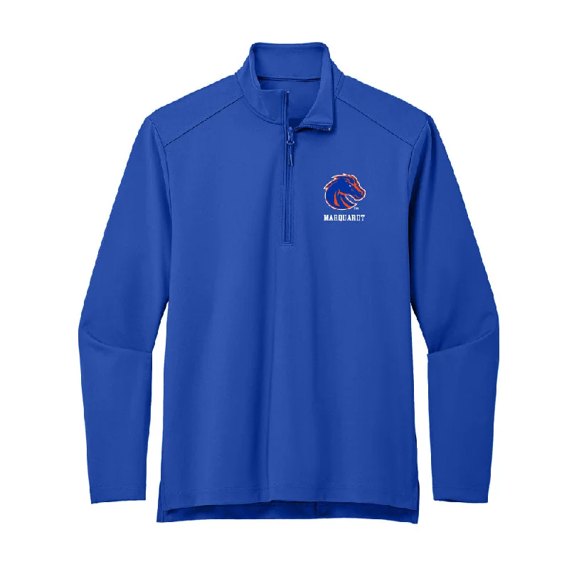 Boise State - NCAA Women's Track & Field : Macy Marquardt - Premium Quarter Zip Jacket Knit Fabric Woven Fabric Fleece Fabric