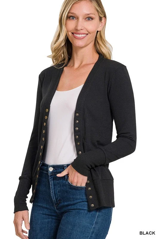 Oh Snap Black Ribbed Snap Closure Cardigan (Size Small) Button Cardigan Zip Cardigan Pullover Cardigan