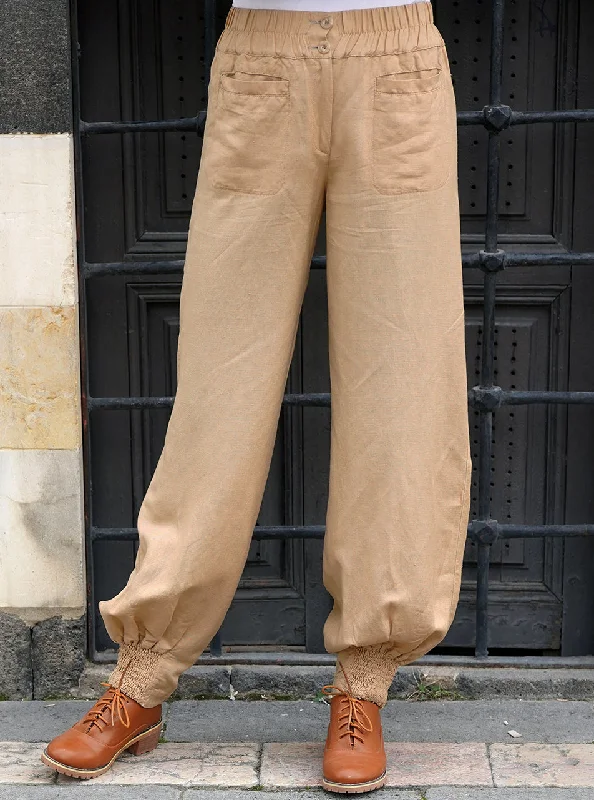 Linen Elasticized Cuff Trousers Trousers luxurious premium