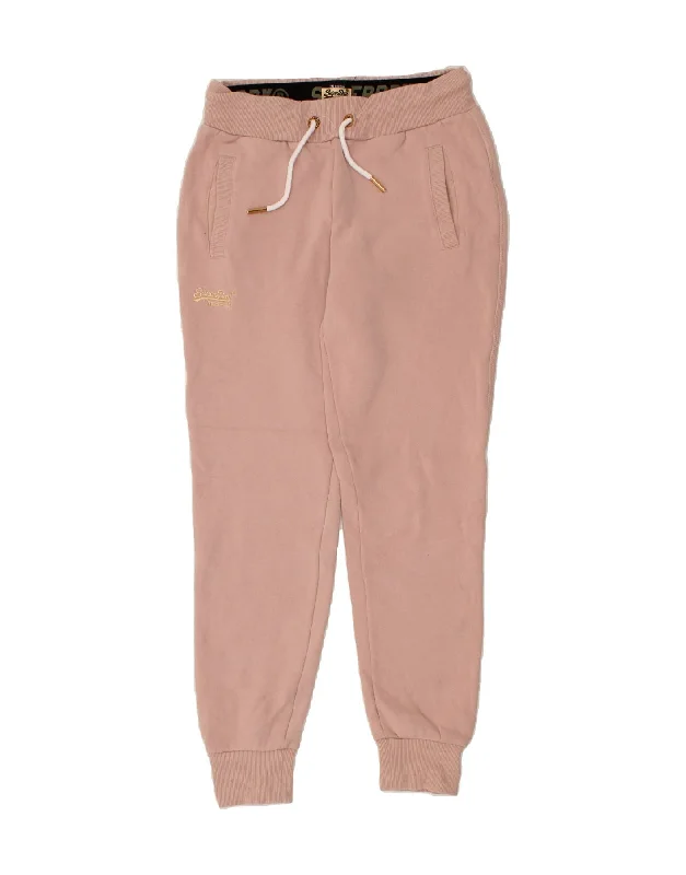 SUPERDRY Womens Tracksuit Trousers Joggers UK 10 Small Pink Cotton Trousers Vintage Classic