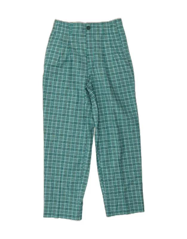 VINTAGE Womens Tapered Chino Trousers W26 L27 Turquoise Check Trousers Essential Wardrobe