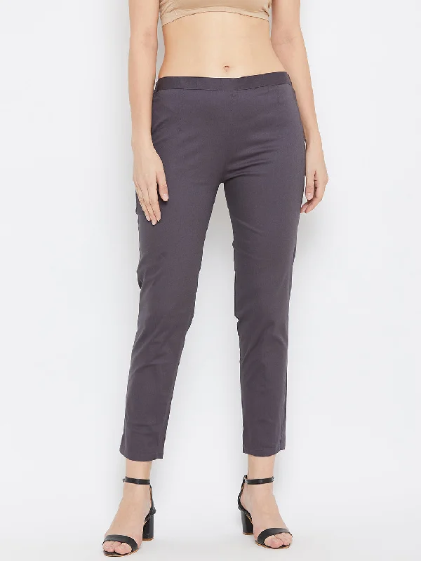 Women Grey Regular Fit Solid Pants Modern Bootcut Pants