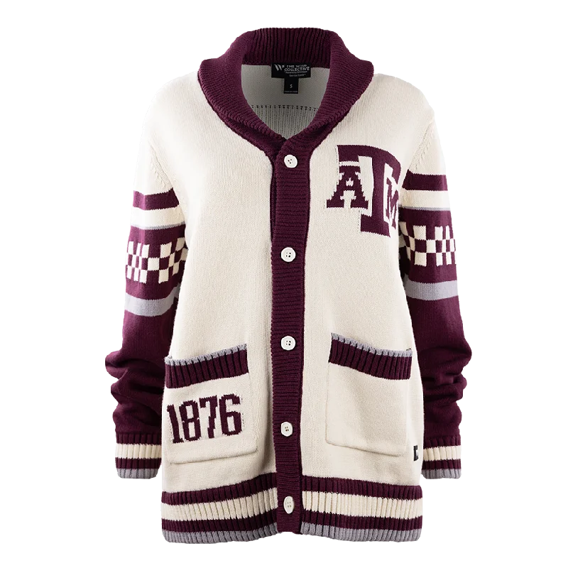 Texas A&M Jacquard Cardigan Rolled Collar Sweater Seamless Knitted Crochet