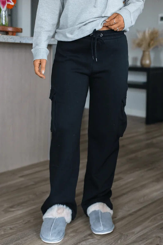 Black Fleece Cargo Pants Sleek Black Pants