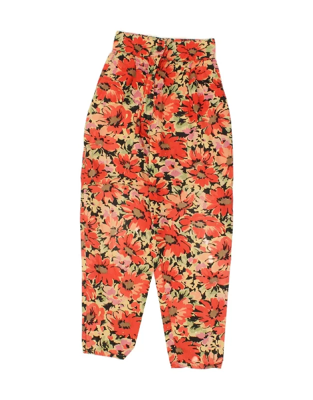 VINTAGE Womens High Waist Casual Trousers W26 L25 Multicoloured Floral Trousers Running Lightweight