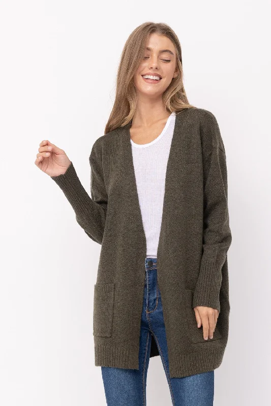 Long Road Ahead Olive Long Sleeve Cardigan (Size XL) Crew Neck V-Neck Turtle Neck