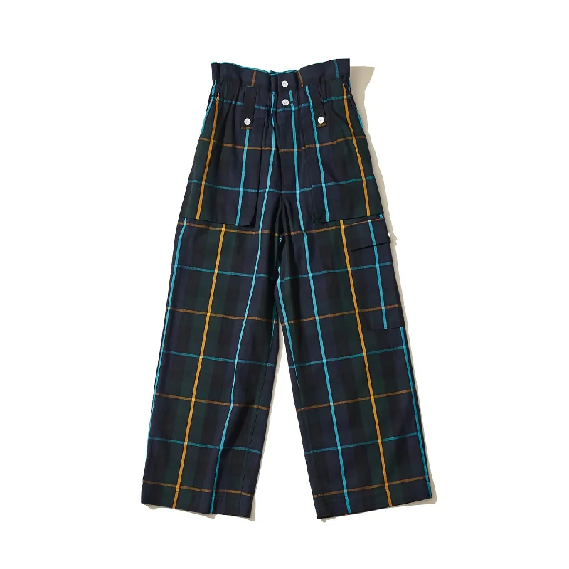 PLAID EASY FATIGUE PANTS - NAVY Classic Flared Pants