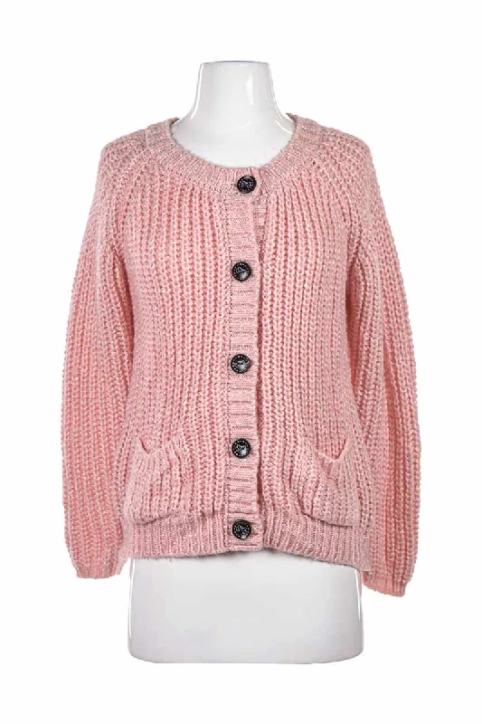 Pink Chunky Knit Cardigan Toggled Drawstring Belted