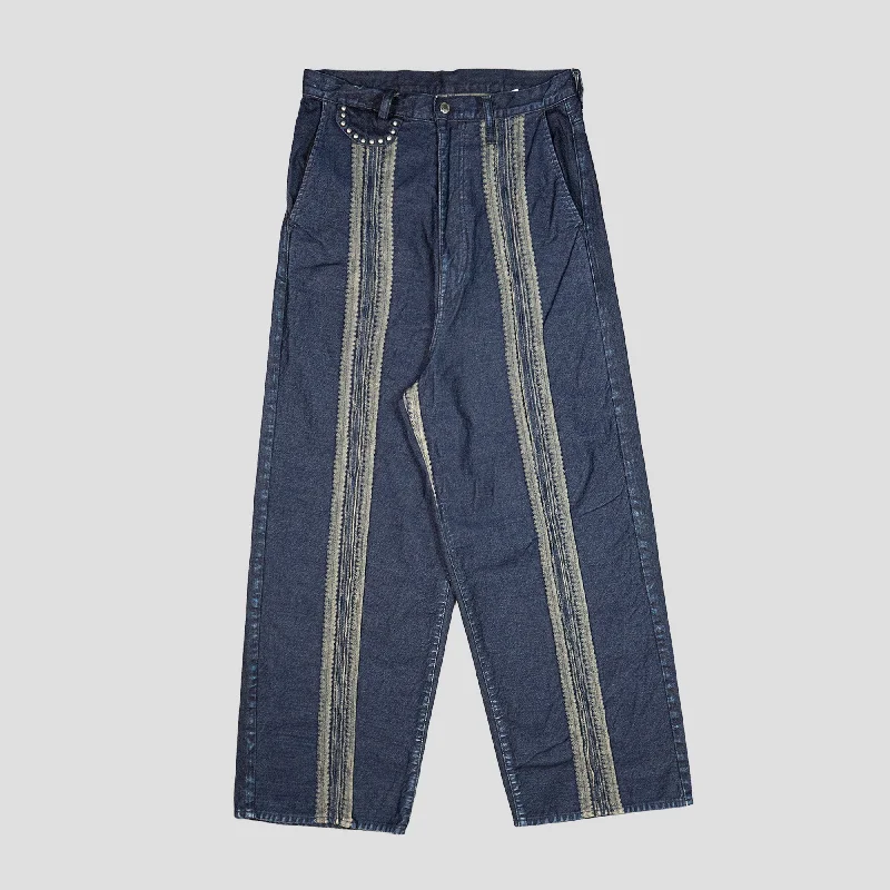 12oz YAGASURI JACQUARD DENIM BAGGY PANTS Comfy High-Waist Jeans