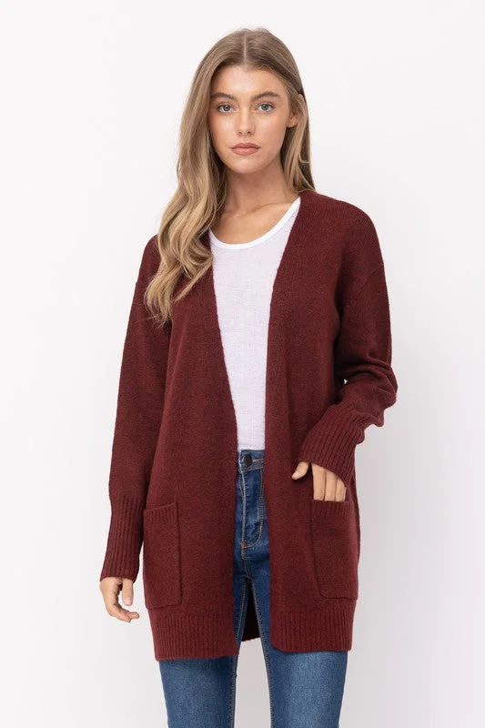 Long Road Ahead Burgundy Long Sleeve Cardigan Sequined Glittery Shiny