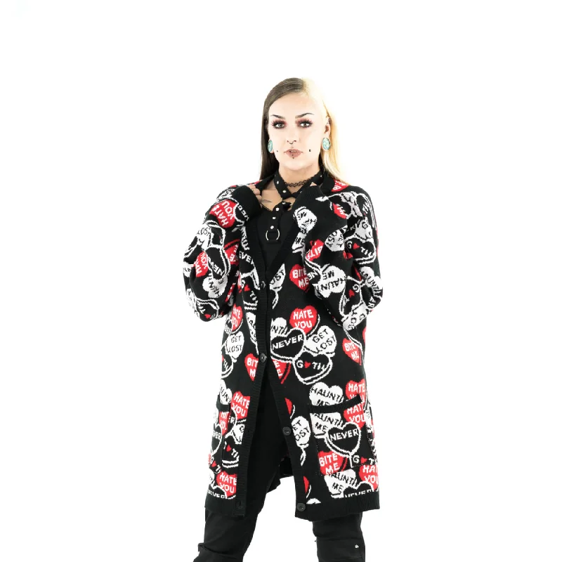 HEARTLESS CANDY CARDIGAN - BLACK/WHITE/RED Fitted Slim Tailored