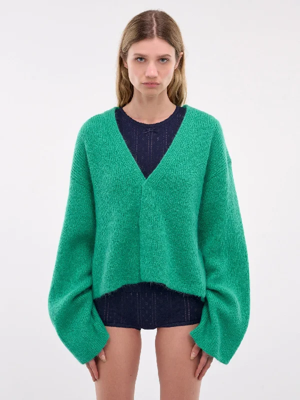 Oversized Knit Cardigan (KW1286-YN0314-JADE) Real Fur Shearling Chenille