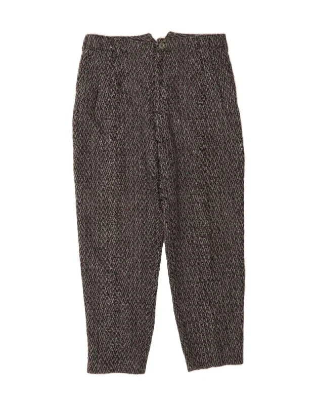 VINTAGE Womens Tapered Casual Trousers W36 L31  Grey Chevron Polyester Trousers Cargo Utility