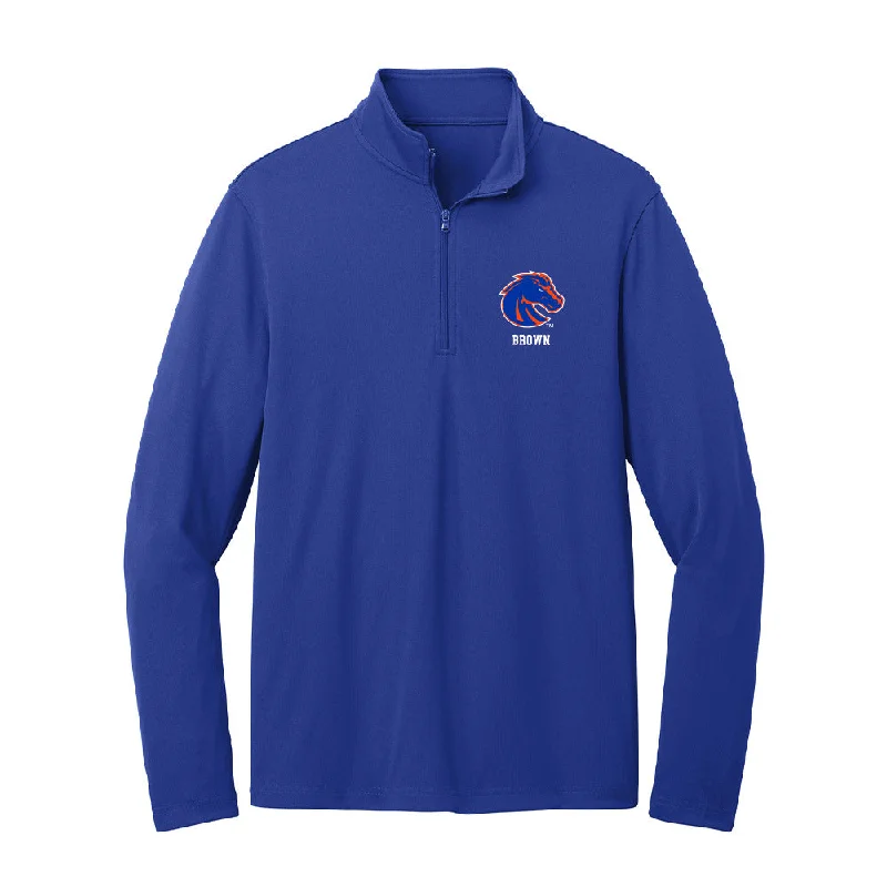 Boise State - NCAA Women's Track & Field : Ciara Brown - Lightweight Quarter Zip Jacket Belted Jacket Elasticated Jacket Padded Jacket