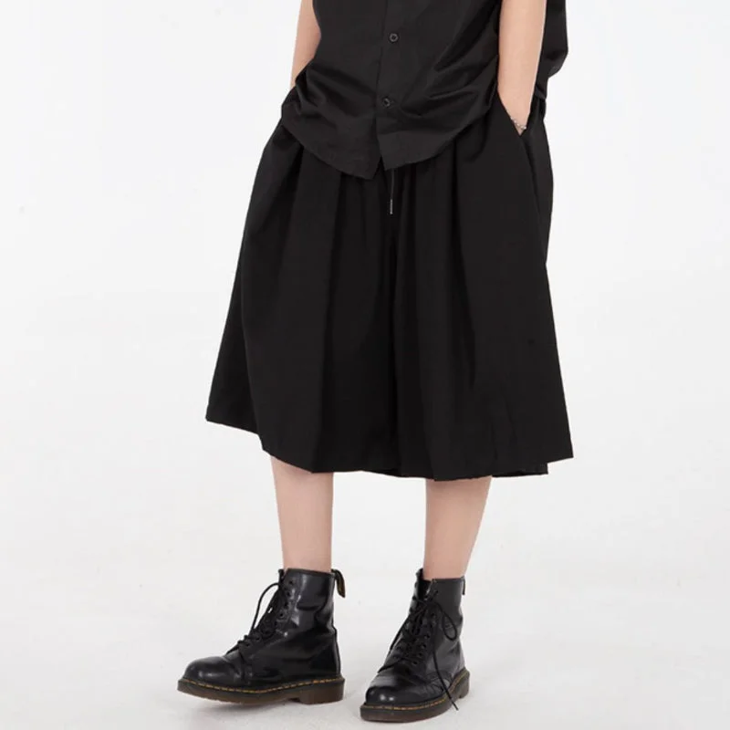 Casual Drawstring Culottes Cropped Wide-leg Pants Warm Wool Trousers