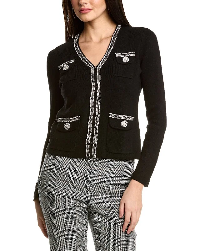 Sofiacashmere Wool-Blend Cardigan Chenille Brocade Lace