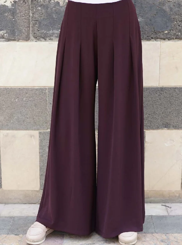 Wide Flare Pleated Trousers High Waist Slim Fit Ankle Length