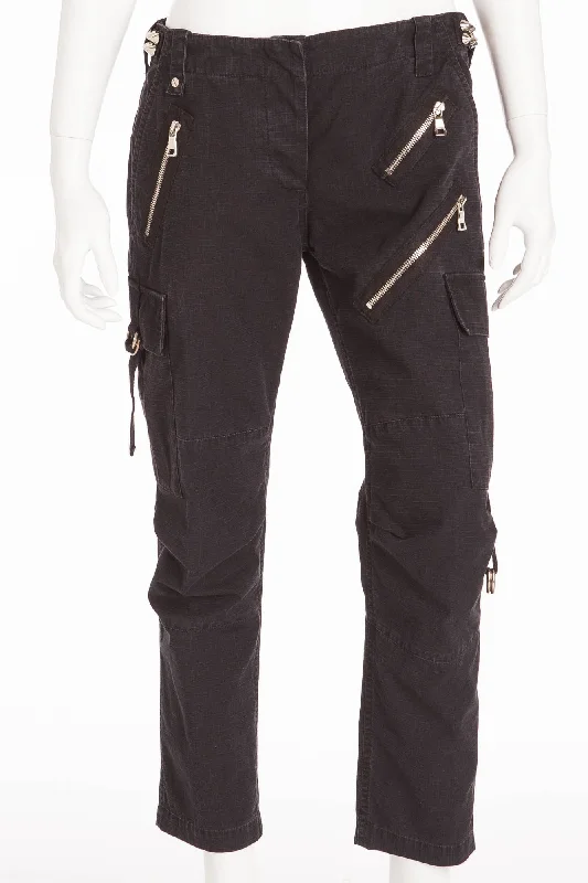 Balmain - Black Pants with Zippers & Spikes - FR 38 Trendy High-Waist Trousers