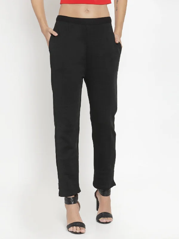 Women'S Black Woolen Pencil Pant Casual Drawstring Pants