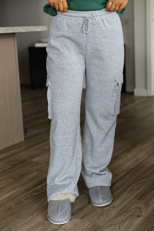 Grey Fleece Cargo Pants Classic Chino Pants