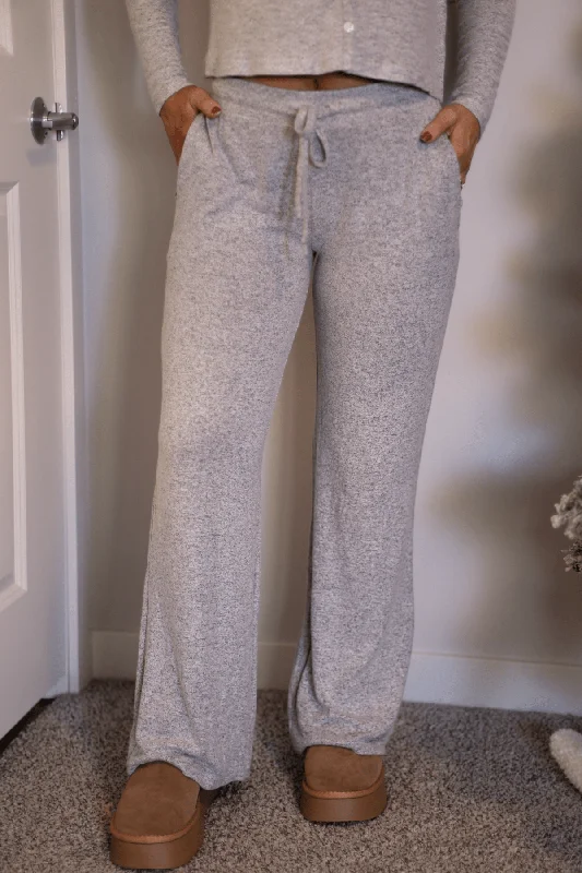 Soft Grey Brushed Wide Leg Pants Chic Slim Fit Pants