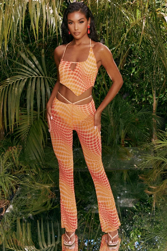 Tall Printed Mesh Flared Trousers in Orange Trousers Velvet Soft