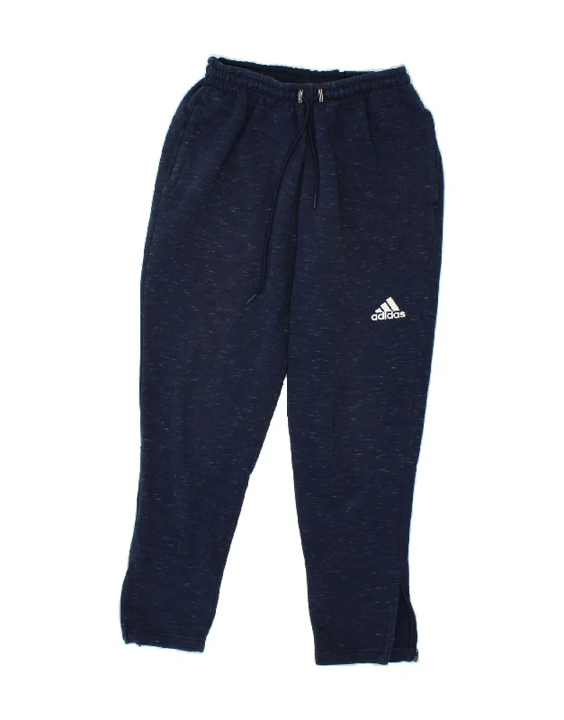 ADIDAS Womens Tracksuit Trousers UK 14 Medium  Navy Blue Flecked Cotton Trousers Denim Blue