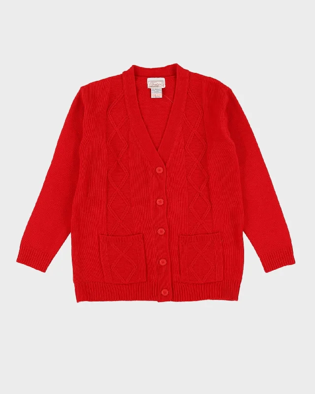 Vintage 90s Red Button Up Knit Oversized Cardigan - S Jersey Fabric Tulle Fabric Batik Fabric