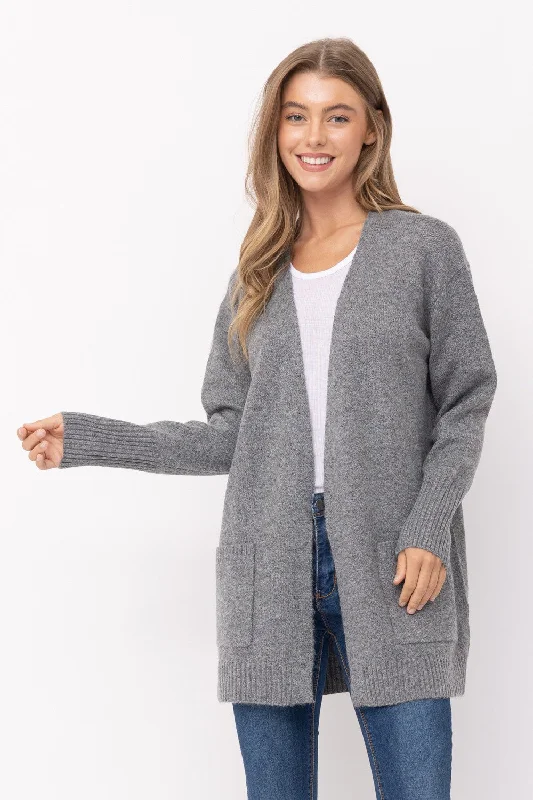 Long Road Ahead Heather Gray Long Sleeve Cardigan Open Front Closed Front Wrap Front