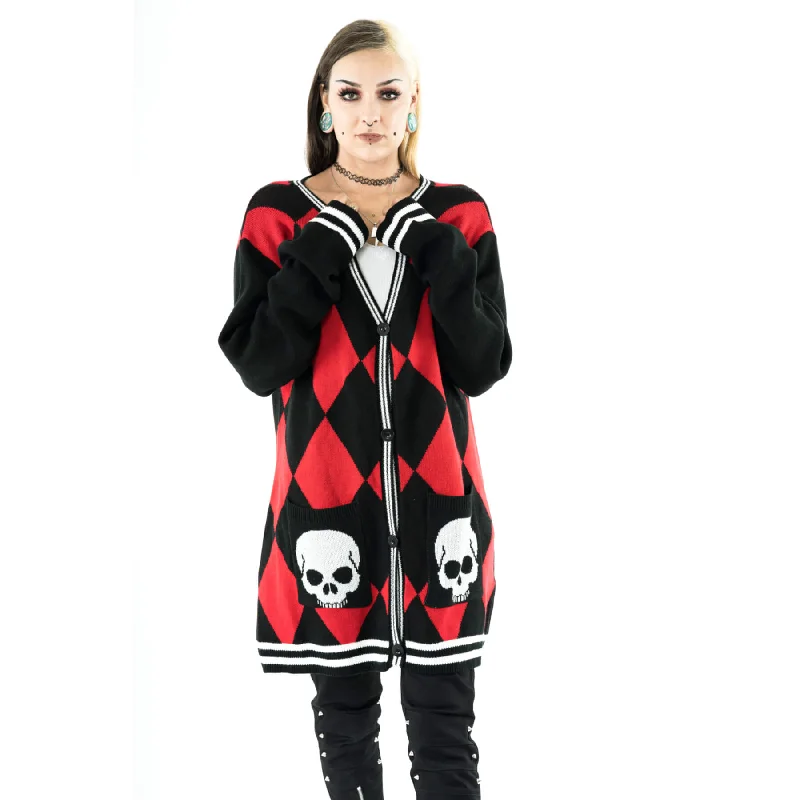 HARLEQUIN CARDIGAN - BLACK/RED Modern Contemporary chic