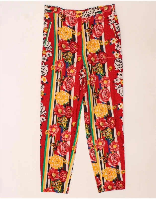 CARACTERE Womens Slim Chino Trousers W32 L28 Red Floral Trousers cozy comfortable